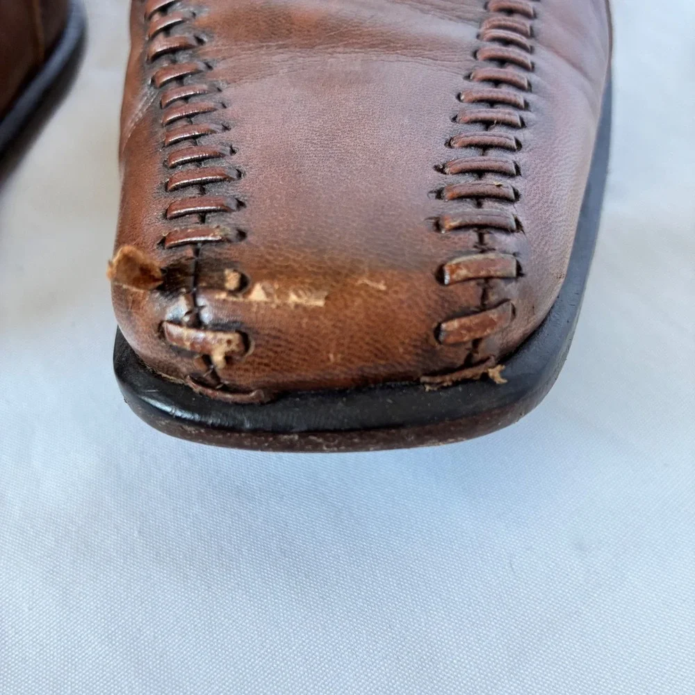 Florsheim Loafers 45 EE Brown Matteo Leather Whipstitch Square Toe Dress Shoe